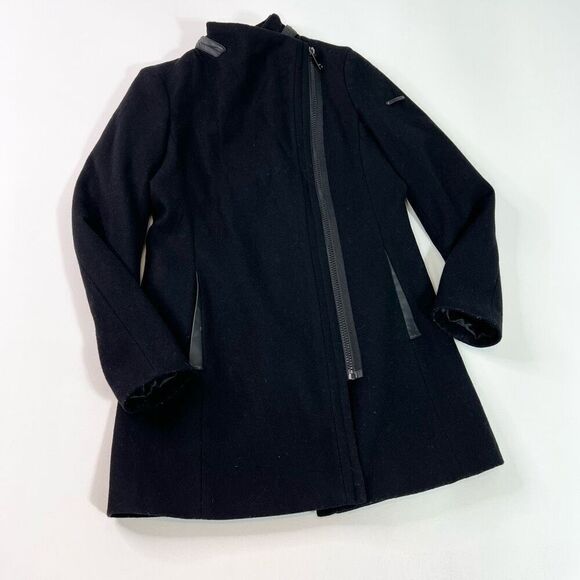 Calvin Klein Wool Jacket Womens Small Asymmetric Zip Insulated Black - Picture 1 of 11
